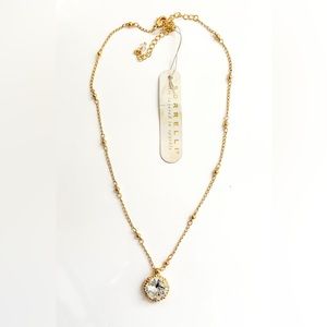 NWT Sorrelli Necklace Cushion Cut Pendant Yellow Gold Clear Faux Diamond Stone